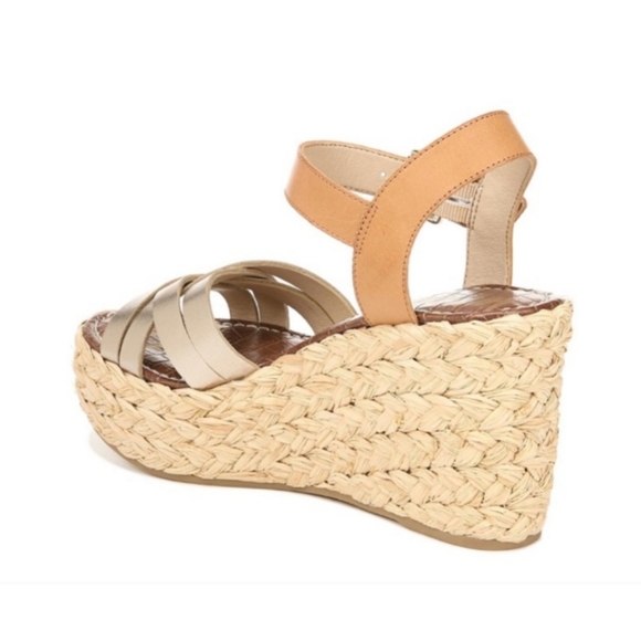 New! SAM EDELMAN Darline Gold Leather Espadrilles Wedge Sandals Heel Size 9.5 - Picture 5 of 16